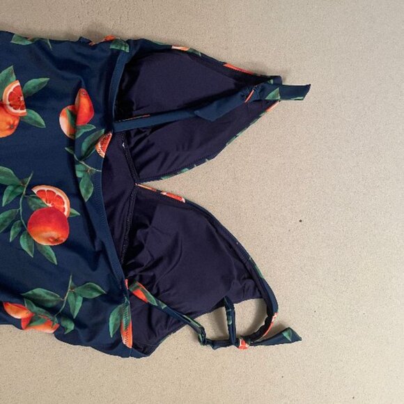 👙👙 COLORFUL CITRUS ORANGE ONE PIECE SWIM SUIT LOW CUT  - NWT - XXL w/ sarong - Picture 7 of 10